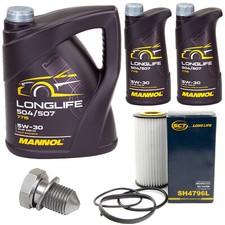 Motoröl Set MANNOL 5W30 7 Liter + Ölfilter + Schraube für Audi A3 RS3 TT 2.5 RS 