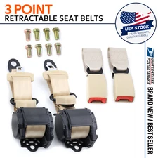 2 Set Adjustable Universal 3 Point Retractable Car Seat Belt Lap Shoulder Beige