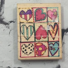 Stampressions Happy Hearts Sampler F-4501 Wood Mounted Rubber Stamp 3.75"x3"