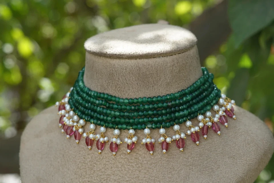 Novo Designer Verde Gargantilha Dama de Honra Colar Contas de Ônix Vestido de Festa Presente de Casamento - Imagem 3 de 4