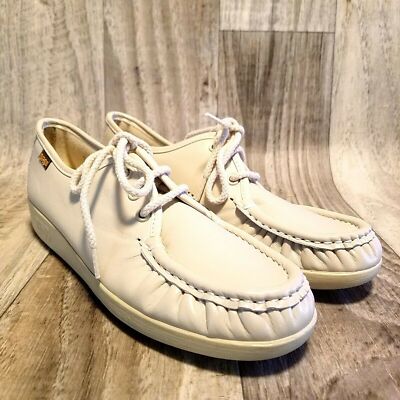 SAS Womens Genuine Handsewn Softstep Sz 7 Tan Ivory Lace Up Oxford Moccasins
