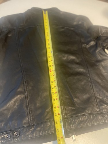 $598 John Varvatos Men's Black Leather Band Collar Moto Jacket Size Large - Picture 15 of 18