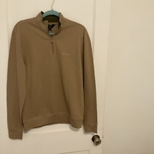 BEN SHERMAN 1/4 ZIP LONG SLEEVE COTTON BLEND MENS SHIRT SIZE MEDIUM NWT SAND