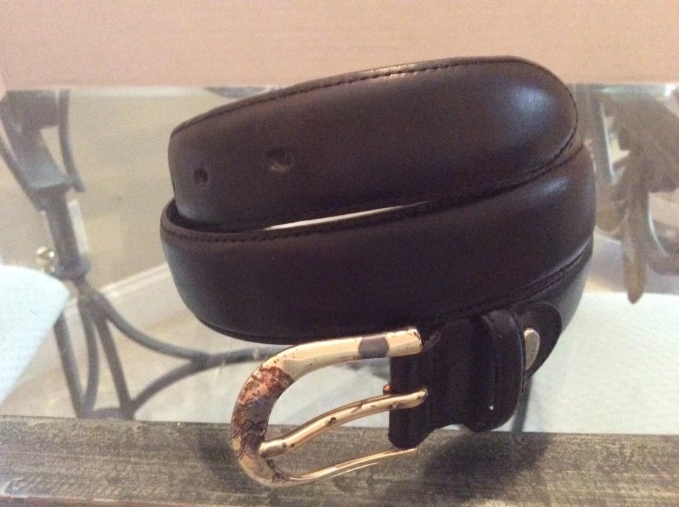 LONGCHAMP PARIS Mens CUIR DE VACHETTE Belt Sz Free Size Black FRANCE Brass Buckl — 第 2/4 张图片