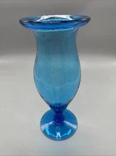 Vintage Blenko 6524s Footed Vase W/Rolled Rim Joel Myers Blue HTF *2*