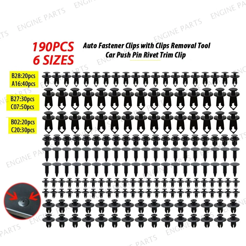 Juego de guardabarros de panel remaches de plástico para sujetador de carrocería de auto 190 piezas Foto 2 de 4