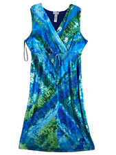 NWT Catherines Dress 2X Maxi Blue Knit Ocean Gathered V Neck Sleeveless Lined