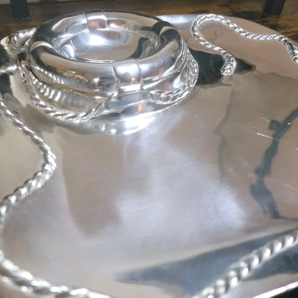 Bandeja de aluminio para servir de cuerda náutica Mariposa plateada de 11 pulgadas Foto 3 de 4