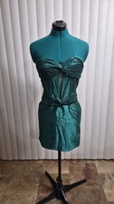 Green Satin Strapless Beaded Ruched Mini Party Dress, Short Bodycon