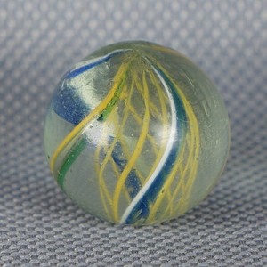 NM+ 11/16 .68 German Handmade Yellow Latticino Swirl - Killer Antique Old Marble
