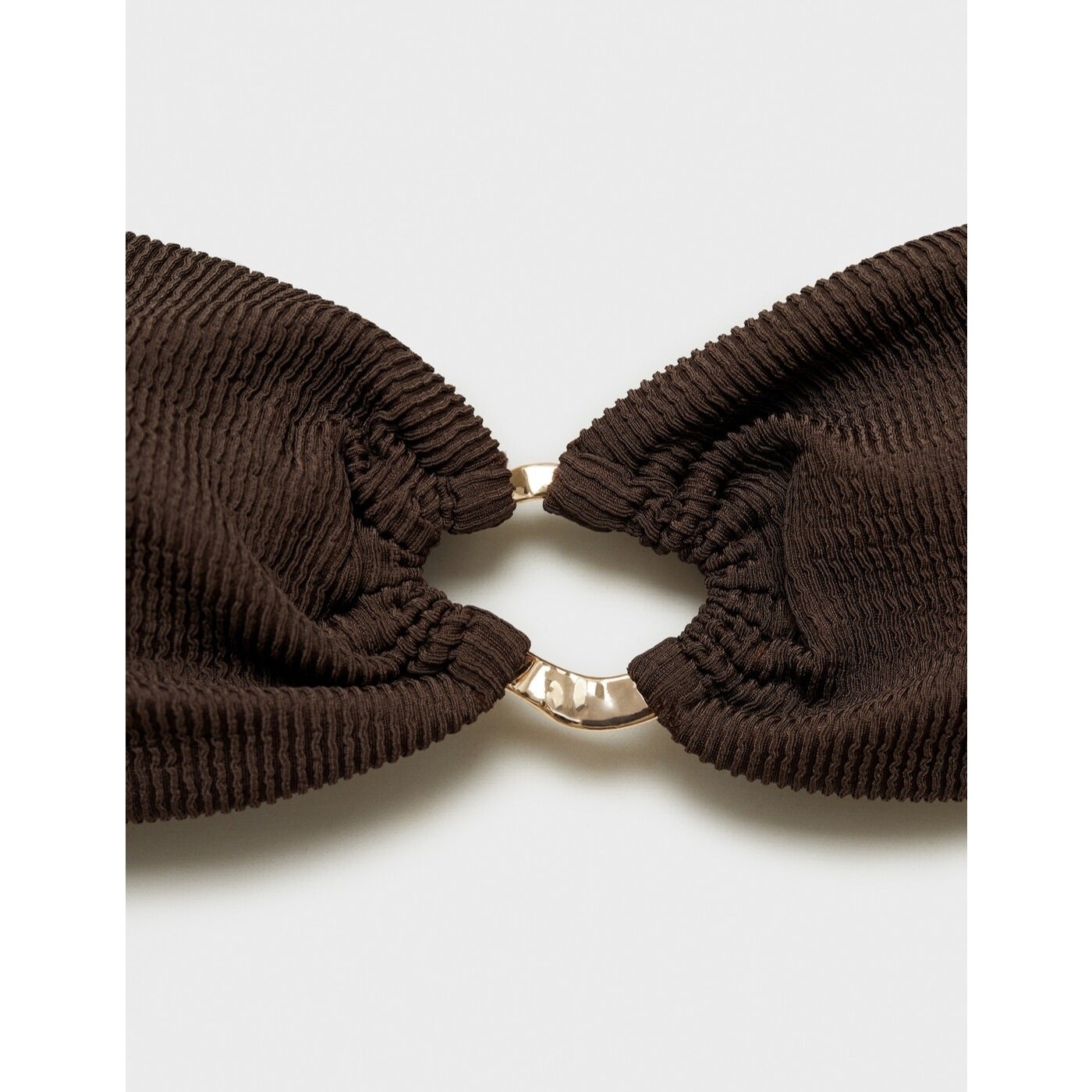 MANGO Ribbed Knit Bandeau Bikini Top O-Ring Swimwear Brown Gold Size Small thumbnail 2