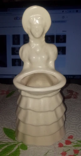 Vintage Royal Haeger Pottery Planter Girl Lady Yellow Dress Bonnet Vase Figurine