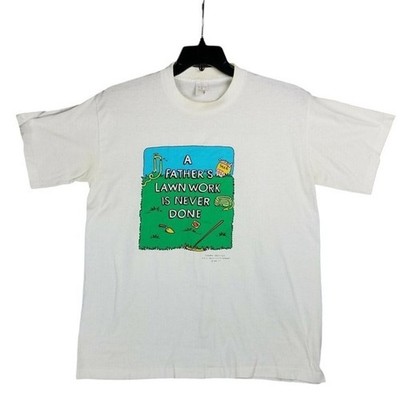 Vintage 90s Shoebox Greetings Lawn Work Graphic Tee Single Stitch White XL USA
