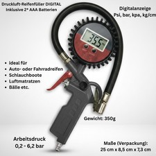 Druckluft-Reifenfüller DIGITAL Inklusive 2* AAA Batterien