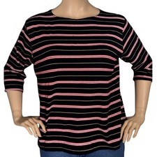 SML Woman Striped 3/4 Sleeve Knit Top Black Red Gold Plus Size 3X Made in USA