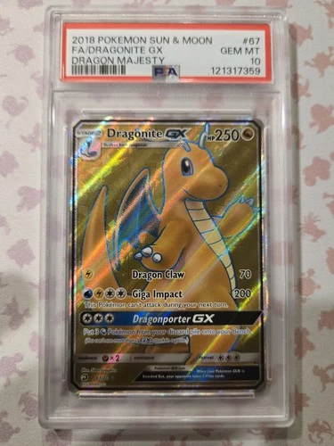 Pokémon 2018 Sun & Moon Dragon Majesty Full Art GX Dragonite #67 PSA 10 GEM MT
