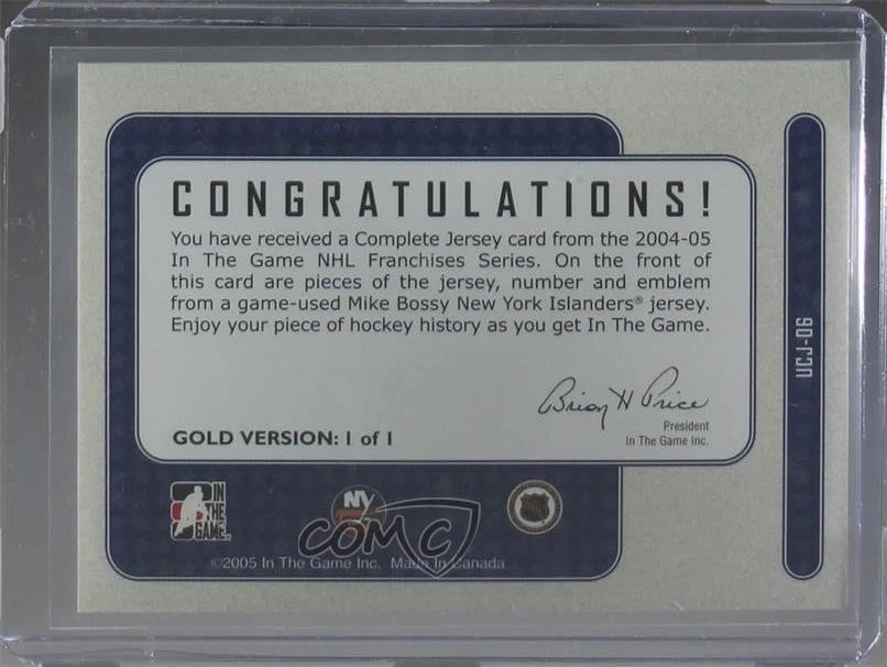 2004 ITG Franchises Update Edition Gold Jersey/Emblem/Number 1/1 Mike Bossy 0a4 - Image 2 of 3