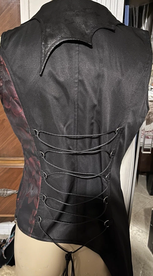 Fancy, punk rave Brand Gothic, Asymmetrical vest / Back Lacing/Bat Wing Collar - Image 2 of 4