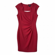 Tahari Arthur S Levine WMNS SZ 4 Red Cap Sleeve Midi Dress Career XMAS Retro 50s