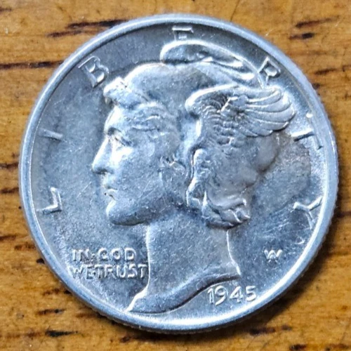 1945 Mercury Silver Dime AU-BU #AB787