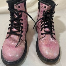Dr Martens 1460 J Pink Crinkle Metallic Lace Up Boots size 3