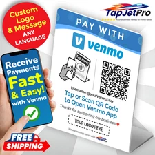 TapJetPro Venmo Tap to Pay QR Payment Stand Sign | Custom Logo | We Accept Venmo