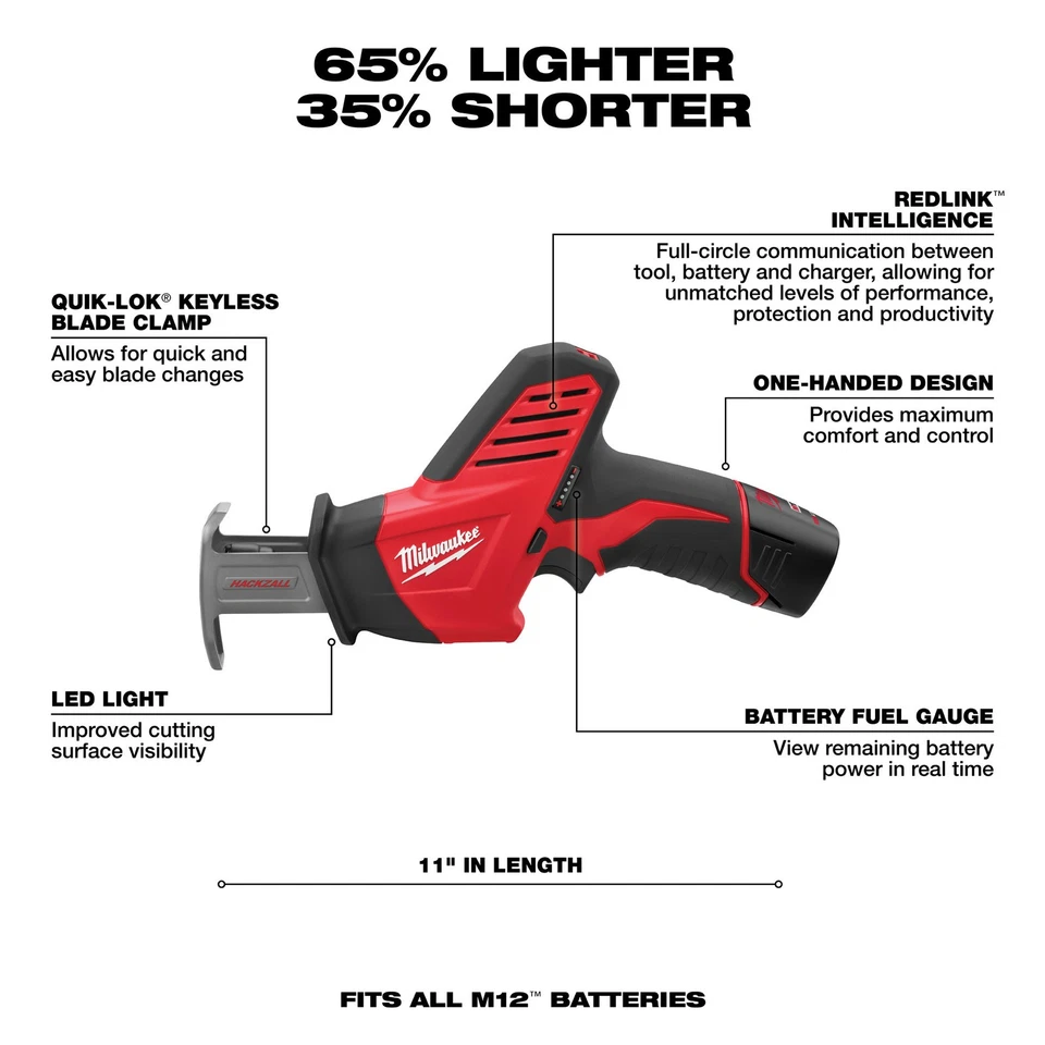 Milwaukee M12 12 Volt HACKZALL Cordless Reciprocating Saw Kit, Model# 2420-21 - Image 3 of 4