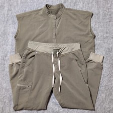 Figs NEW Scrub Set Women Med - Rafaela Top, Zamora Pants - Heathered Olive Green