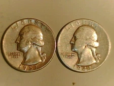 Two Different 25C Washington Quarters 90% Silver Coins Circulated Random Dates