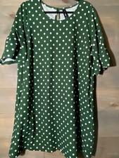 Agnes & Dora Women’ Dress Sz L Green polka dot Swing Tunic Dress Short Sleeves