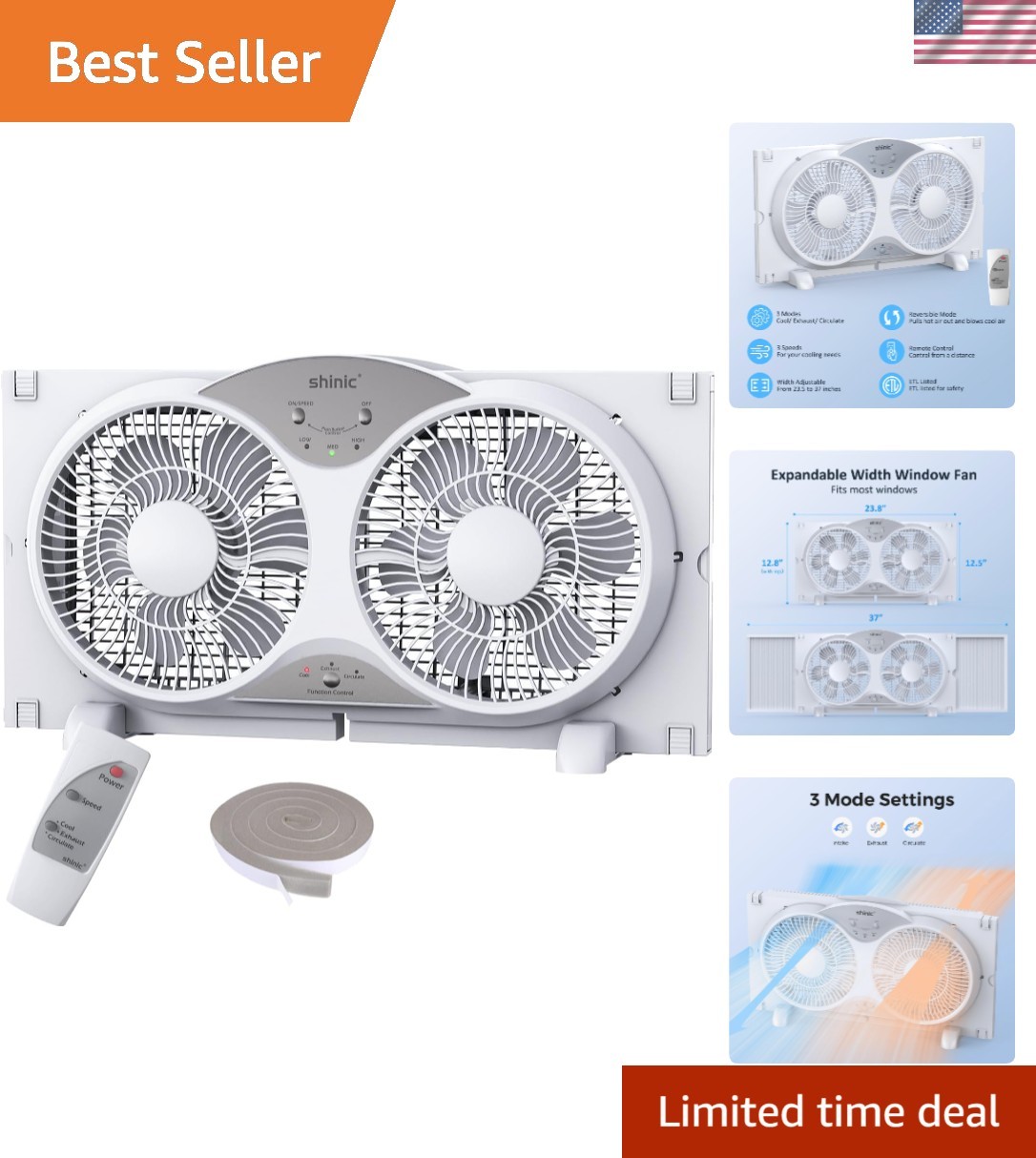 Window Fan with Reversible Airflow Quiet, Twin 9