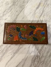 Vtg Wooden Hand Painted Jewelry Trinket Box V...