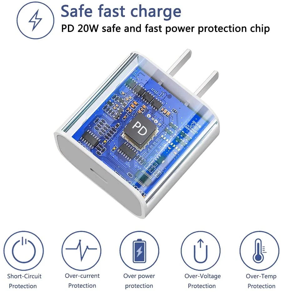 Cargador súper rápido de 20 W con cable USB-C de 3 pies para Apple iPhone 14 13 12 11 XR 8 7 Foto 3 de 4