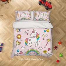 3D Unicorn Rainbow Kids Pink Quilt Cover Set Duvet Cover Bedding Pillowcases