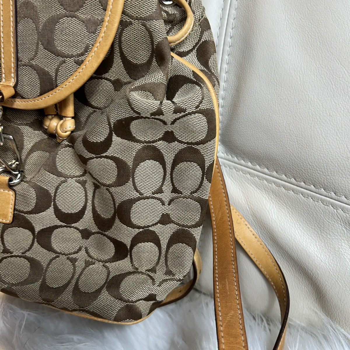 Coach モノグラムバックパック Vintage Coach Backpack Bag Signature Jacquard Brown Tan 06613 Rare