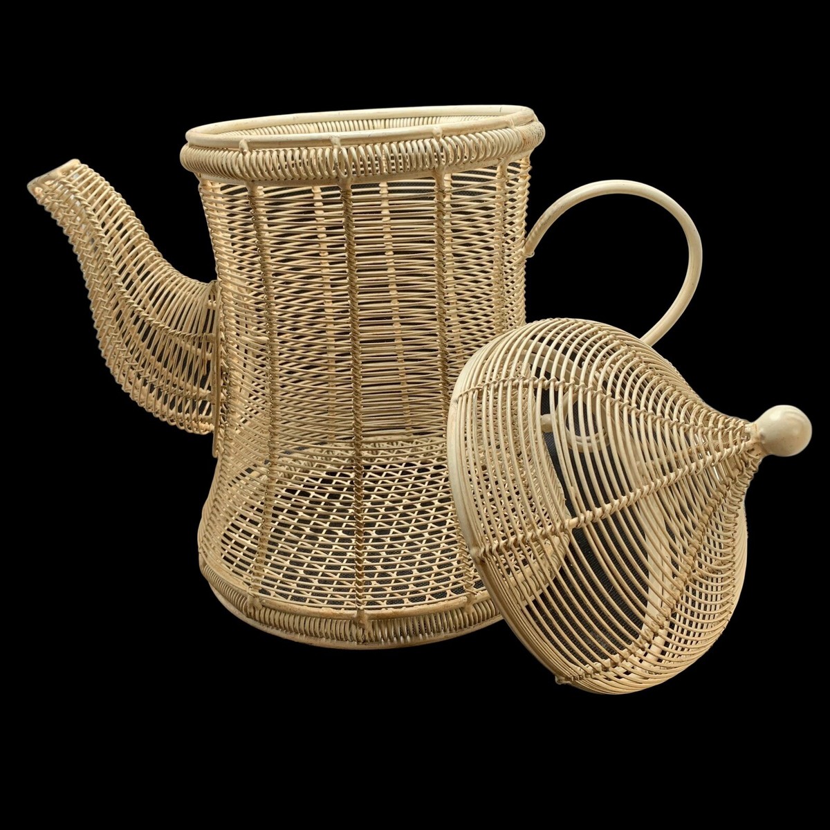 Antique Vintage French Wire Basket Pitcher Teapot 13 1/2” Garden