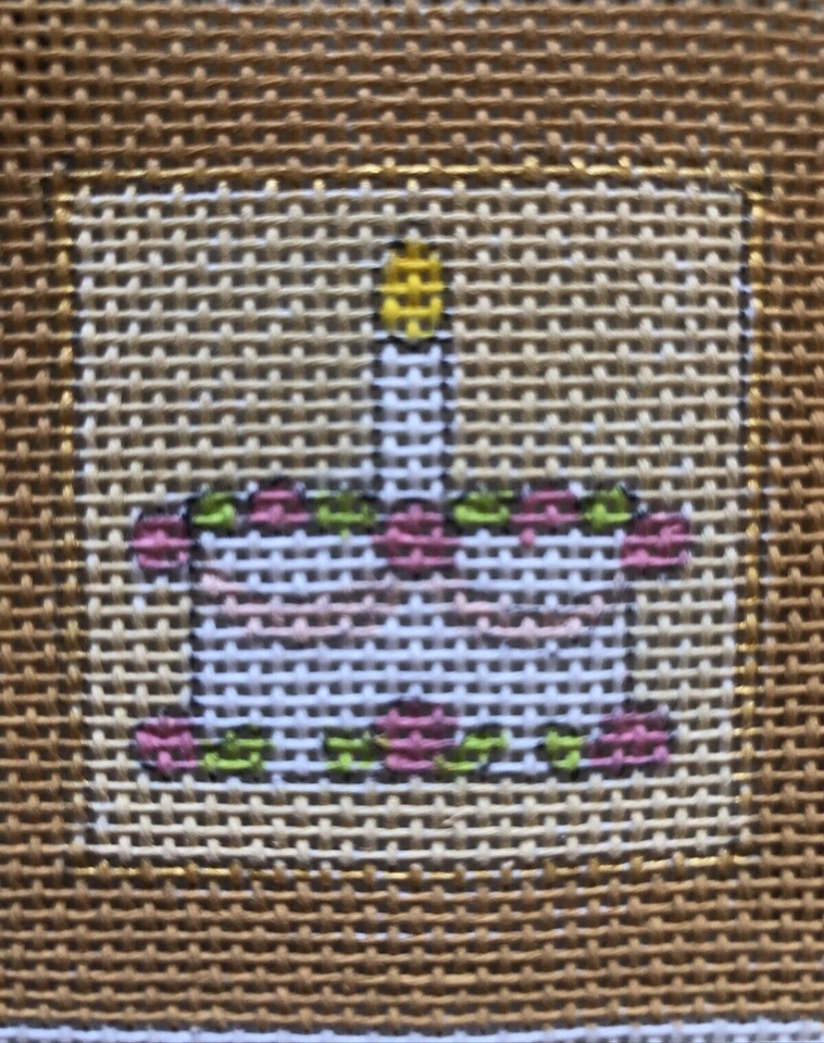 Elaine Magnin Happy First Birthday Cake Handpainted Needlepoint Canvas Pink 18ct - Image 2 of 4