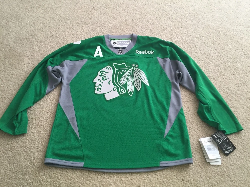 DUNCAN KEITH CHICAGO BLACKHAWKS GREEN ST PATRICK'S DAY REEBOK JERSEY