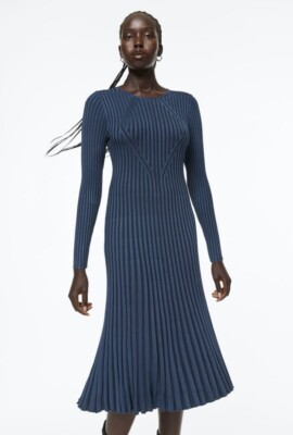 h&m blue knit dress FINAL SALE- Rib-knit - Size XL Color:Canvas Black Dress with Flats and a wide sash