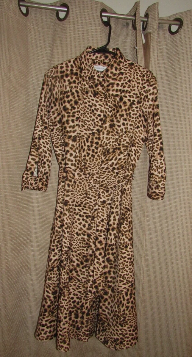 NWOT new CALVIN KLEIN Womens Sz 2 Belted Leopard Print Dress Midi