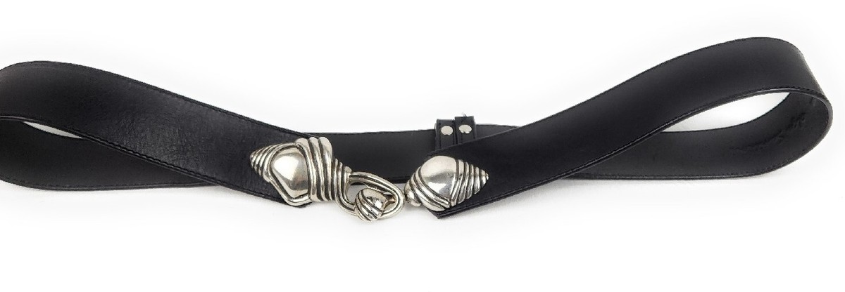 Olga Santini Black Leather Waist Belt Silver Tone Hook  display picture 1