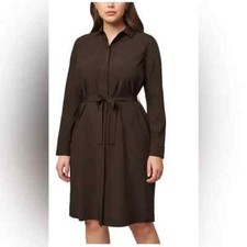 NWT Modern Ambition Women Long Sleeve Tie-Waist Shirtdress Brown L $100 Z864