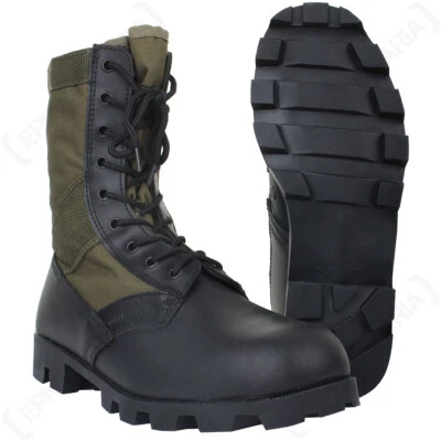 MIL-TEC US Army Jungle Boots - Vietnam Olive Canvas and Leather Boots with Panamas Sole