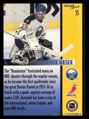 1994-95 Topps Premier #35 Dominik Hasek Buffalo Sabres Hockey Card