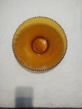 Vtg MCM Honey Amber Bowl Art Glass Swirl Ribbed 11.5” X 2.5” Made In France