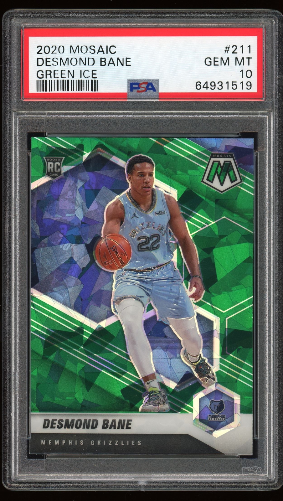 2020-21 Panini Mosaic Green Ice #211 Desmond Bane RC PSA 10