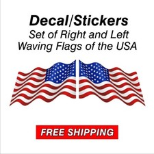 Set of Right and Left Waving American Flag Stickers