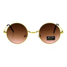 Gold Round Circle Frame Sunglasses Spring Hinge Ombre Color Lens UV 400