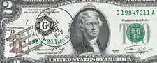 1976 $2 PRIMER DÍA DE EMISIÓN = BILLETE DEL AÑO DE NACIMIENTO F 1984****A = ESTAMPADO SIN CIRCULAR