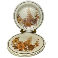 Vtg Melamine 10" Dinner Plates Autumn Floral Pattern Set 4 NHP Artisan Ware